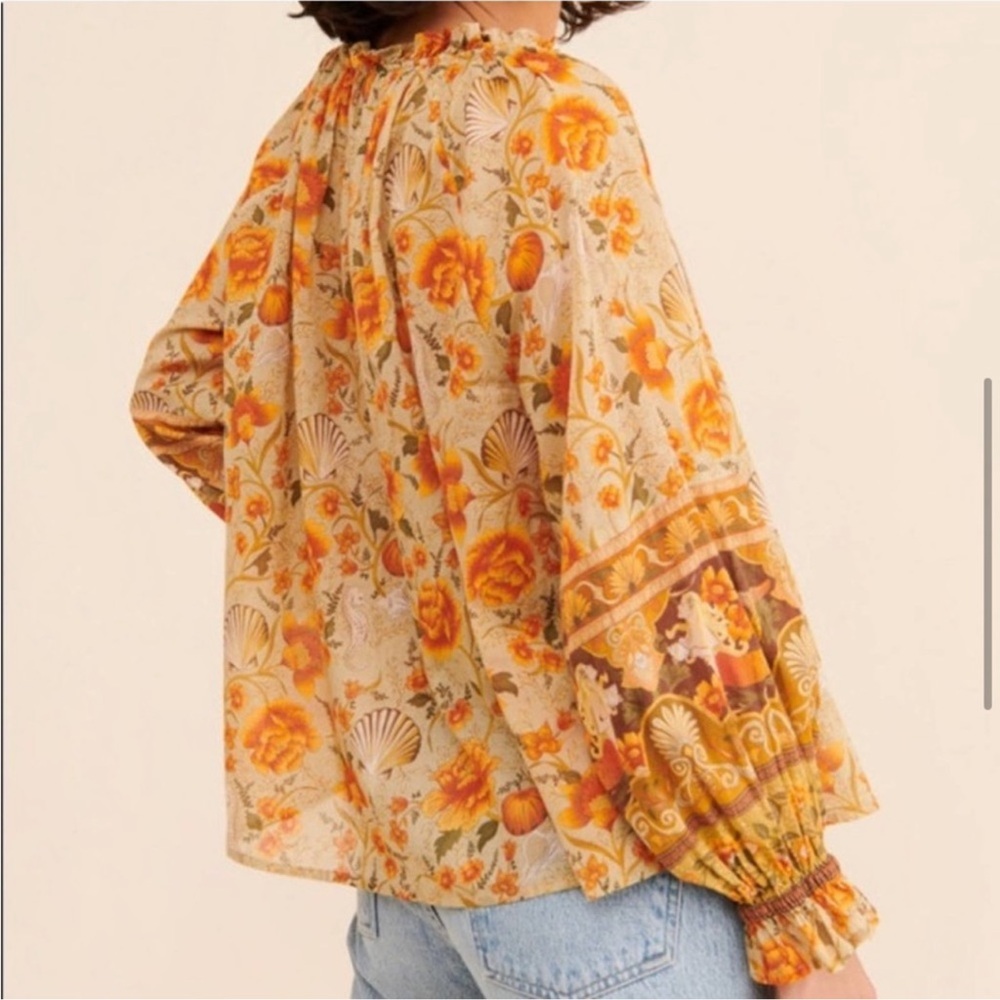Spell & The Gypsy Seashell Floral Blouse Boho Peasant Autumn Harvest Festival L - Picture 2 of 16